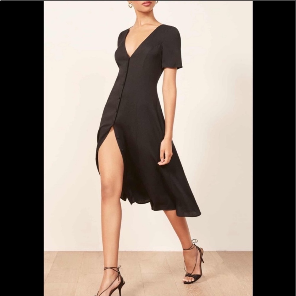 NEW REFORMATION Locklin Black dress size 2 Classic Dress - Picture 3 of 10